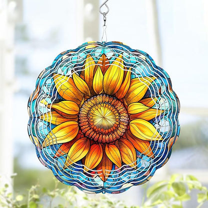 Sunflower Wind Spinner, Sunflower Stained Glass Wind Spinner, Wind Sculpture Sunflower Wind Spinners for Garden Patio Yard Decor