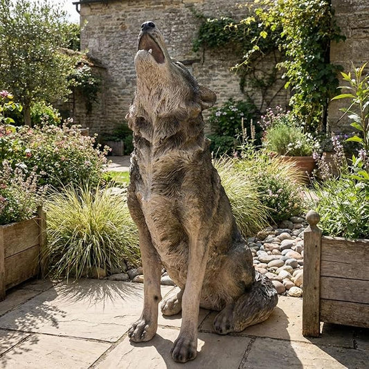 Large Howling Wolf Resin Statue - 17.9" L x 29.7" H Realistic Alpha Wolf Sculpture, Weatherproof Outdoor Garden Decor for Patio, Lawn & Yard, Wildlife Art Gift for Nature Lovers