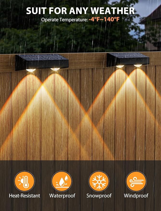 GBEAST Solar Fence Lights Outdoor, RGB 8 Colors & Warm White, Bright Led Fence Lights Outdoor Waterproof Dusk to Dawn Solar Deck Light for Backyard/Railing/Wall/Step/Patio/Porch (12 Pack)
