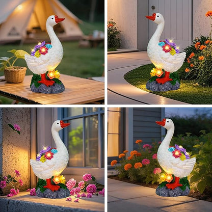 ZFNN Garden Goose Statue with Solar Succulent Lights, Outdoor Porch Goose Decor, Waterproof Figurine Lights for Yard Lawn Patio Balcony, Unique Gifts for Mom, Garden Lovers, Grandma