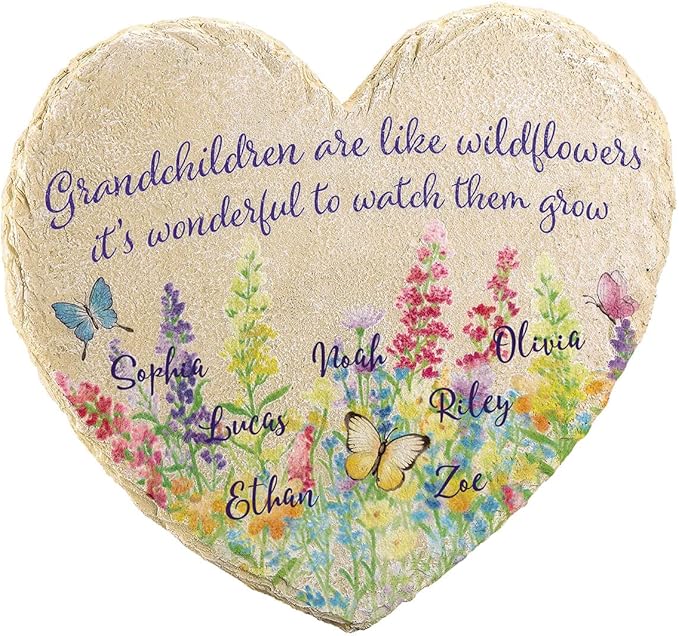 Fox Valley Traders Custom Grandchildren Wildflowers Garden Stone, 100% Resin, Outdoor Décor - Measures 10" x 9 1/2", 7 Names