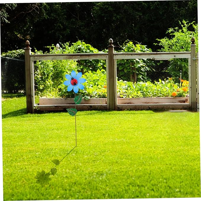 VICASKY Iron Flower Stake Decor with Lifelike Blue Flower Sculpture Weatherproof Garden Plant Ornament for Patio Lawn and Outdoor Rustic Farmhouse Style