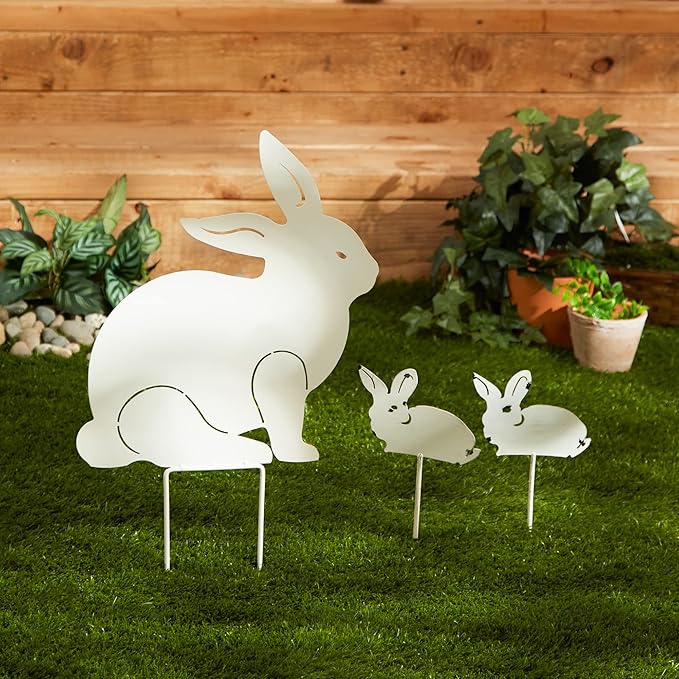 DII Decorative Iron Garden Stake Collection Lawn & Yard Decor, Assorted Sizes, Rabbit Family, 3 Piece