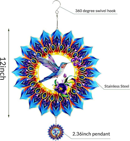 Hummingbird Gifts for Women, Hummingbird Wind Spinner, Birthday Gifts for Women Mom Grandma，12 inch 3D Stainless Steel Hanging Wind Spinners for Garden Decoration