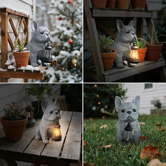 Solar Dog Outdoor Garden Statue with LED Light - Lawn Decor Dog Statue for Patio, Balcony, Yard Ornament - Unique Housewarming Gifts,Birthday Gifts,Garden Gift