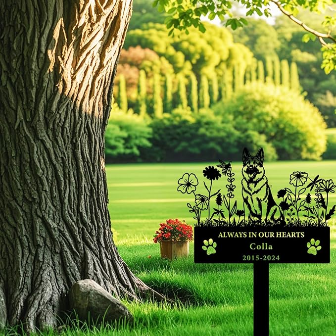 Personalized Flora Dog Memorial Garden Stake - Custom Cemetery Sign with Grave Plaque - Pet Headstone Marker Engraved Sympathy Sign