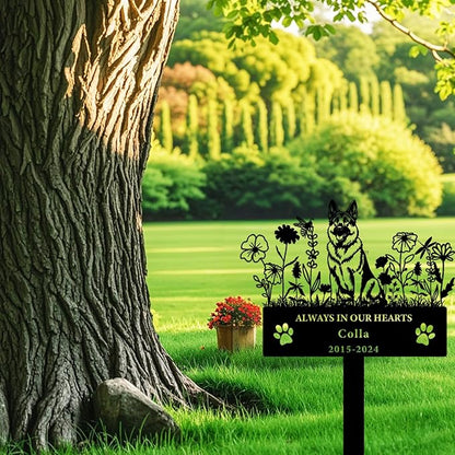 Personalized Flora Dog Memorial Garden Stake - Custom Cemetery Sign with Grave Plaque - Pet Headstone Marker Engraved Sympathy Sign