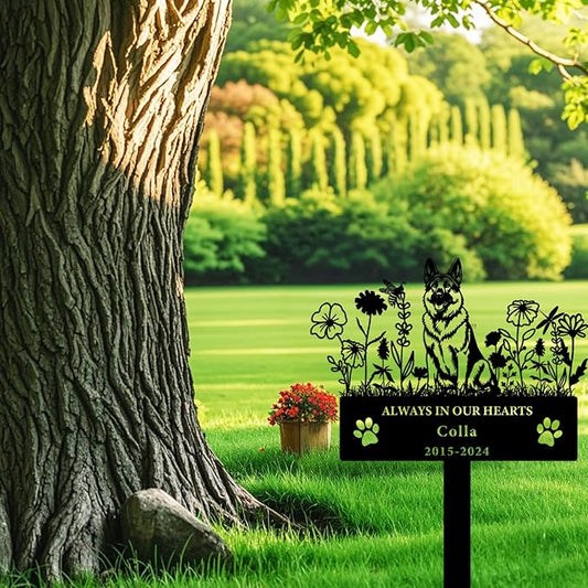 Personalized Flora Dog Memorial Garden Stake - Custom Cemetery Sign with Grave Plaque - Pet Headstone Marker Engraved Sympathy Sign