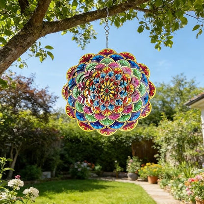 Floral Metal Wind Spinner Outdoors 12 Inch 3D Hanging Wind Spinner for Outdoor & Indoor Decor, Garden Yard & Porch Ornament, Unique Kinetic Sculpture Gift for Women - Christmas Thanksgiving Decoration