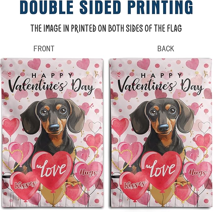 Dachshund Valentine Garden Flag Valentines Day Flags for Outside 12x18 Double Sided Small Yard Flags Dog Valentine's Day Decor Outdoor Lawn Valentines Banners Front Porch