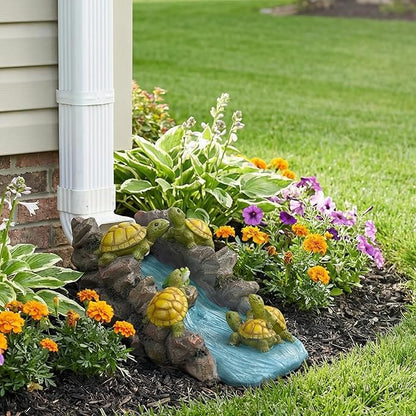Turtle Splash Block - Decorative Resin Gutter Downspout Diverter, 11” x 6.1” x 6.9”, Durable Water Flow Protector for Yard, Garden & Patio, Functional Outdoor Tortoise Statue for Rainwater Drainage