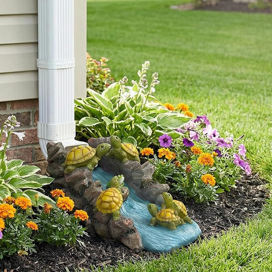 Turtle Splash Block - Decorative Resin Gutter Downspout Diverter, 11” x 6.1” x 6.9”, Durable Water Flow Protector for Yard, Garden & Patio, Functional Outdoor Tortoise Statue for Rainwater Drainage
