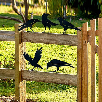 5pcs Black Crows Halloween Decor Wrought Iron Metal Crow Decor Raven Silhouette for Metal Yard Art Indoor Outdoor Garden Decoration Home Decor