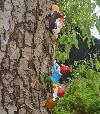 Outdoor Garden Gnome Climbing Rope Statue,Garden Gnomes Statue, Resin Garden Tree Hugger Outdoor Decor Accessories, Miniature Figurines Micro Garden Gnome Landscape Figurine for Lawn Balcony Patio