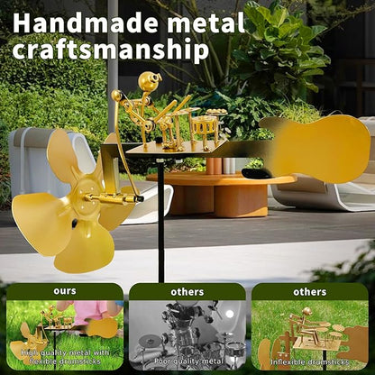 Handmade Metal Drummer Windmill, Rock Art Sculptures, Wind-Powered Kinetic Figurines, Wind Spinners for Garden Yard Lawn Patio Decor, Unique Drummer Statue Gift for Music Lovers