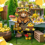 Amyhill Lemon Highland Cow Outdoor Decor Summer Lemon Garden Metal Stakes Decorative Highland Calf Lovers Yard Signs with Stakes for Summer Farmhouse Holiday Garden Lawn Decor