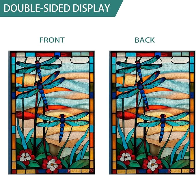 Dragonfly Stained Glass Garden Flag -12x18 Inch Double Sided Decorative Yard Flag for Outdoor Spring and Summer Decor