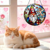 Funoasis Stained Glass Window Hanging Suncatcher - 6.3 Inches Cupid's Arrow of Love and Gnome Ornaments Sun Catcher Home Decor Valentine's Day Gift