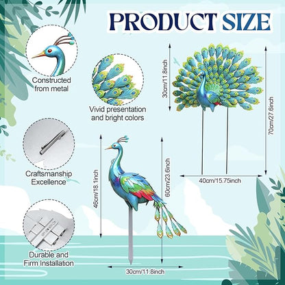 Frienda 2 Pack Peacock Statues for Garden Decor Yard Metal Sculpture Art Large Birds Animal Peacock for Outdoor Garden Patio Yard Backyard Home Decoration Housewarming Gift for Women Mom Grandma