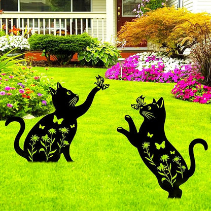 Cat Garden Decor for Outside, 2 Pack Metal Decorative Garden Stakes, Gift for Cat Lovers, Black Silhouette Statues Animal Stakes Decorations for Yard Art, Patio, Outdoor Decor, Lawn Ornaments