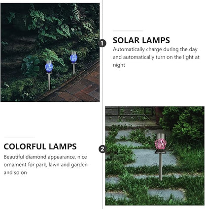 Hemobllo 4pcs Colorful Solar Diamond Design Garden Path Lights Waterproof LED Landscape Lamps for Outdoor Yard and Patio Decoration