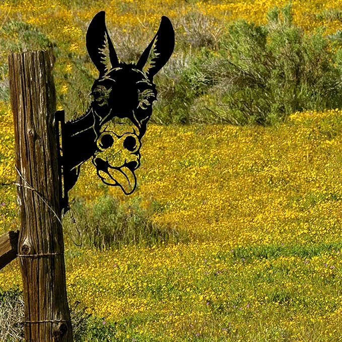 Farm Peeping Donkey Metal Art Garden Sculpture, Peeping Animals Metal Art for Garden Fence Decoration Outdoor Decoration for Farmhouse, Yard, Lawn (3)
