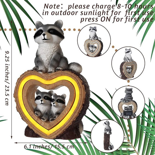 Thyle Solar Raccoon Family Garden Statue with Heart Light 9 Inch Raccoon Solar Lights Statue Outdoor Decor Windproof Waterproof for Outside Yard Garden Lawn Home Decor Mother Gifts for Women Mom