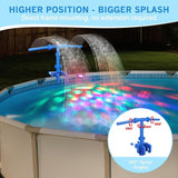 Pool Fountains for Above Ground Pools, Waterfall Sprinkler Fountain with Lights, 360°Adjustable Dual-Spray Cooler Aerator, Swimming Pool Accessories Fit 1.18in to 4.72in Top Frame