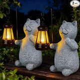 Solar Cat Garden Decor Outdoor Statues, Yard Art Lawn Ornaments, Outside Figurines Decorations for Home Patio Porch Balcony, Housewarming Gifts for Cat Lover (Two Packs)
