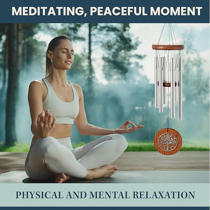 Woodstock Chimes Signature Collection, Woodstock Habitats Chime, 17'', Silver, Teak, Tree of Life Wind Chimes for Outdoor, Patio, Home or Garden Decor (HCTT)
