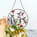 Hummingbirds and Wild Flowers Stained Glass Suncatcher, Handmade Window Hanging Wall Art with Chain, Real Glass Indoor Home Decor, Unique Sun Catcher Gift for Women, 7.8”