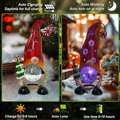 HONGLAND Christmas Decorations Outdoor Solar Gnome Yard, Color Changing LED Lights with Snowflake Hollowed-Out Hat, Cute Christmas Outdoor Decor for Garden, Patio, Pathway (Red)
