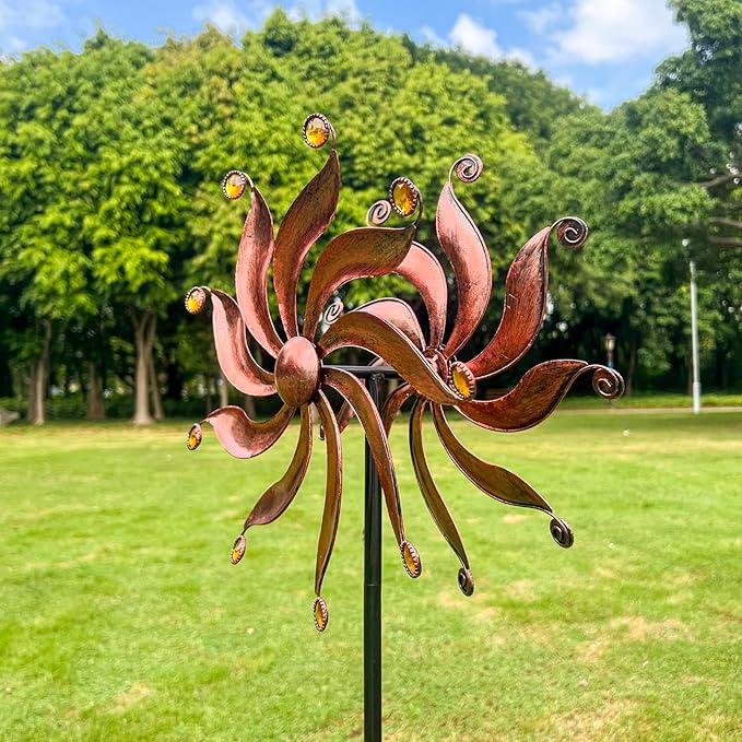 360° Metal Wind Spinner with Acrylic Beads – Willow Leaf Kinetic Sculpture for Outdoor Patio Lawn Yard and Garden Decor