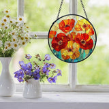 Poppy Flower Suncatcher Stained Glass Window Hanging, Poppy Flower Gifts Sun Catchers Indoor Window Glass Wall Art Decor, Floral Wall Hanging Decor Decorations, 7.9x7.9 Inch 032-MH-BLGH