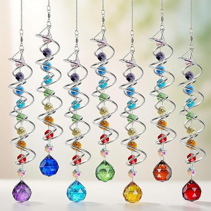 7 Chakra Crystal Sun Catcher Hanging Crystal Prisms Ornaments with 20mm Rainbow Beads for Window Garden Indoor Home Decor