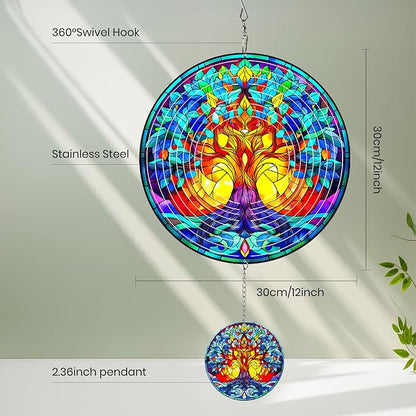 Wind Spinners Outdoor Colorful Tree of Life, 12 inch Laser Cut Metal Art Geometric Pattern Wind Spinners Decor Birthday Gifts for Women, Mom - Hanging Kinetic for Yard, Garden, Patio, Outdoor