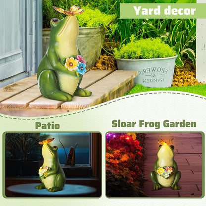 Threehoney Solar Garden Frog Statues with Lights Waterproof Outdoor Frog Decor Outside Garden Decor for Patio Porch Yard, Mother's Day Gardening Gift for Mom, Women Frogs Lovers