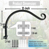 Hanging Plant Bracket, 12 inch Wall Mount Plant Hanger Outdoor Indoor, Set of 2 Retro Style Outdoor Hanging Basket Bracket Hooks for Plants Flower Bird Feeder Lanterns Wind Chimes