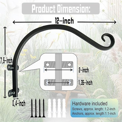 Hanging Plant Bracket, 12 inch Wall Mount Plant Hanger Outdoor Indoor, Set of 2 Retro Style Outdoor Hanging Basket Bracket Hooks for Plants Flower Bird Feeder Lanterns Wind Chimes