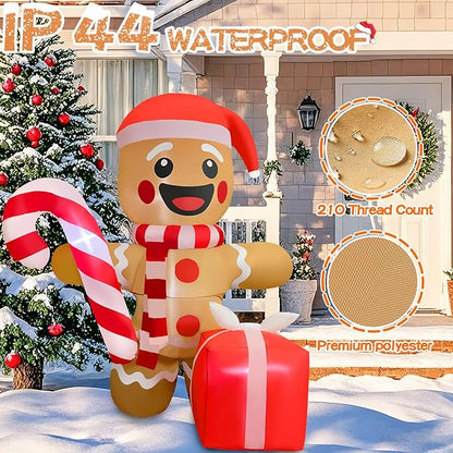 5.5FT Christmas Inflatable Gingerbread 5.5FT Gingerbread Man Inflatable Christmas Outdoor Decoration Xmas Gingerbread Blow Up Decor with Built-in 4 LED for Yard Garden Lawn(with Storage Bag)