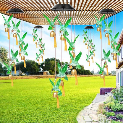 Solar Wind Chimes Outdoor Color Changing Lights, Gift for Women Mom Grandma Sister Best Gifts, Wind Chimes Unique Outdoor Garden Yard Decor (Green Hummingbird Bell)