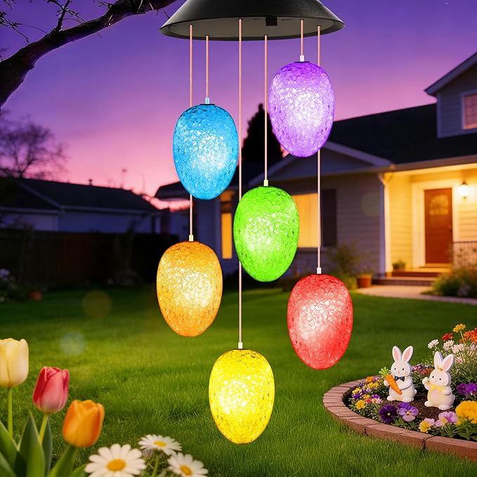 Easter Basket Stuffers for Adults, Winzwon Solar Lights Outdoor Wind Chimes for Outside Garden Yard Patio Porch Decor Hanging Eggs Decorations, Mothers Day Mom Gifts, Birthday Gifts for Women Her