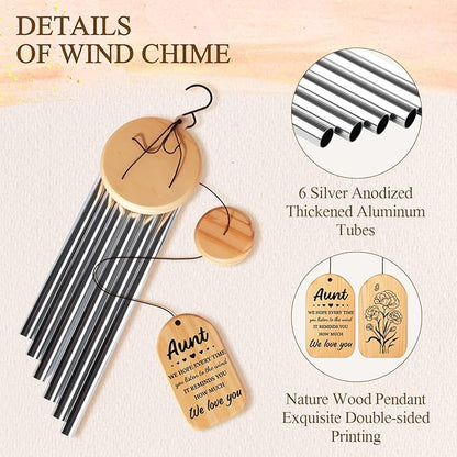 Gifts for Aunt, Aunt Wind Chimes, Auntie Gift Ideas, Birthday Gifts for Aunts from Niece Nephew, Best Mothers Day for Auntie, 25.5 Inch
