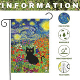 Spring Cat Garden Flag Van Gogh Style Black Cats Yard Falgs Vibrant Starry Night Floral Colorful Summer Artistic Kitty Flower Field House Banner for Porch Patio Lawn Pathway 12x18 Inch