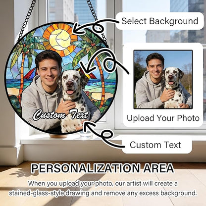 Personalized Custom Photo Mother in Law Gifts Stained Glass Window Hanging - Memorial Customized Ornaments Suncatchers Christmas Birthday Mother's Day for Lovers Women Men Dad Mom Grandma