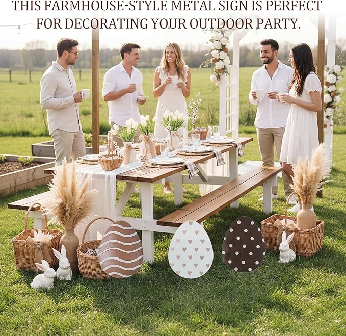Frienda 3 Pack Metal Easter Eggs Yard Signs Outdoor Decoration 14inch Easter Decorative Garden Stakes Rustic Farmhouse Holiday Decor for Spring Home Pathway Walkway Front Yard Lawn Party Supplies