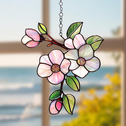 Magnolia Flower Acrylic Suncatcher, Flower Suncatchers for Window Hangings, Stained Glass Effect Garden Decor, Gift for Mother's Day, Mom, Grandma, Wife, Women
