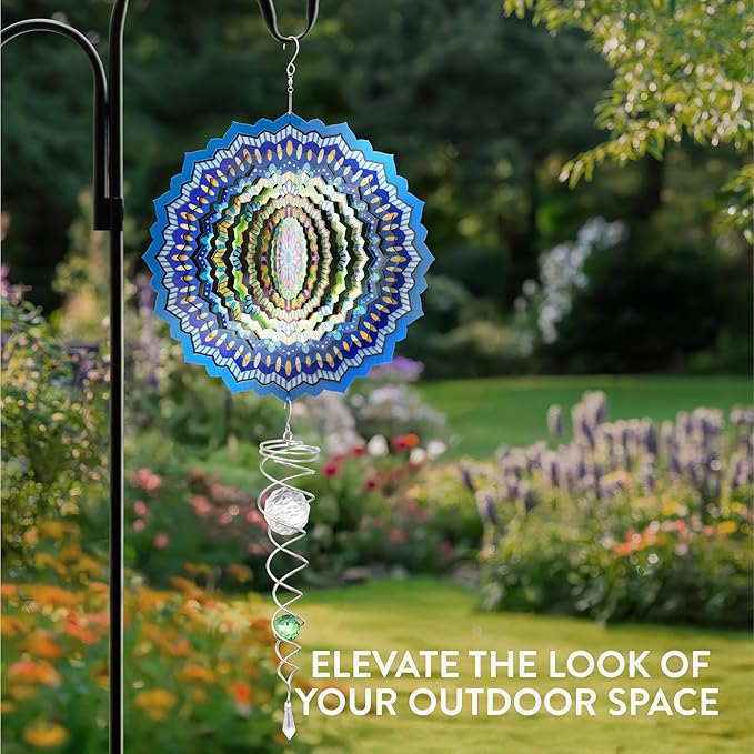 Navaris Garden Wind Spinner & Gazing Ball Spiral Tail Set - Hanging Ornaments & Windmill Spinners - Outdoor Windmills for The Garden, Trees, Balcony - Ideal Gifts for Men and Women