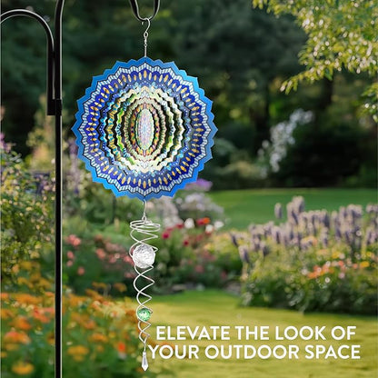 Navaris Garden Wind Spinner & Gazing Ball Spiral Tail Set - Hanging Ornaments & Windmill Spinners - Outdoor Windmills for The Garden, Trees, Balcony - Ideal Gifts for Men and Women