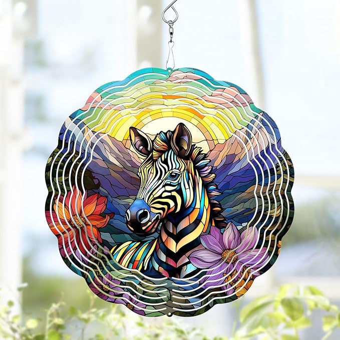 Zebra Wind Spinner, Zebra Stained Glass Wind Spinner, Wind Sculpture Zebra Wind Spinners for Garden Patio Yard Decor